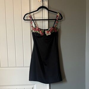 Black Princess Polly Dress  with Floral Embroidery